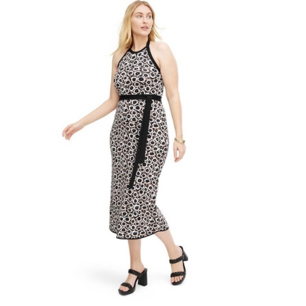Diane von Furstenberg for Target Halter Tie Neck Neutral Poppy Sweaterknit MIDI